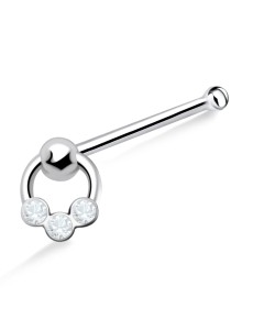 Stones Ring Shaped Silver Bone Nose Stud NSKD-440